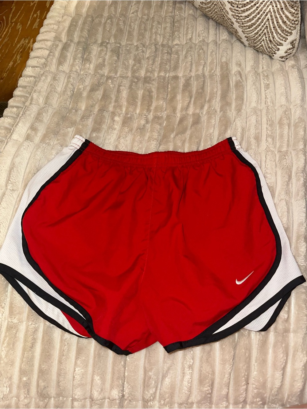 Nike Red Women's Athletic Shorts with White Side Panels